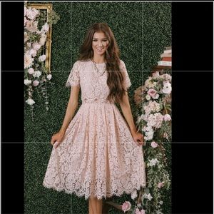 Fleur blush pink lace midi dress